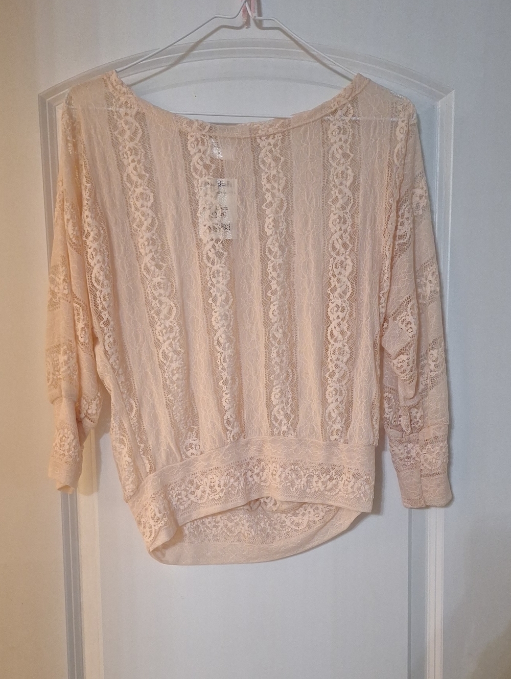 Poof! Blush Lace Dolman Sleeve Blouse